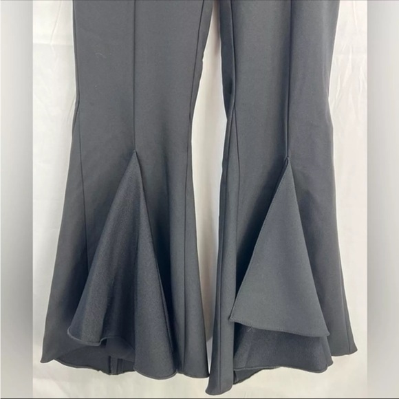 ZARA FRILLY CREPE TROUSERS Bell Bottom Flared Black Pants Size XS - Picture 4 of 9